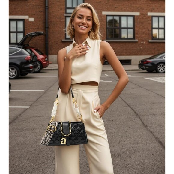 🆕Women Black Shoulder Elegant Clutch Purse with Pearl Chain Strap Crossbody Bag - Picture 6 of 6